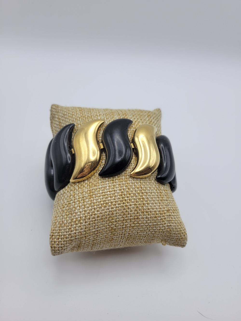 Napier Wide Black Enamel Gold tone S Link Bracelet